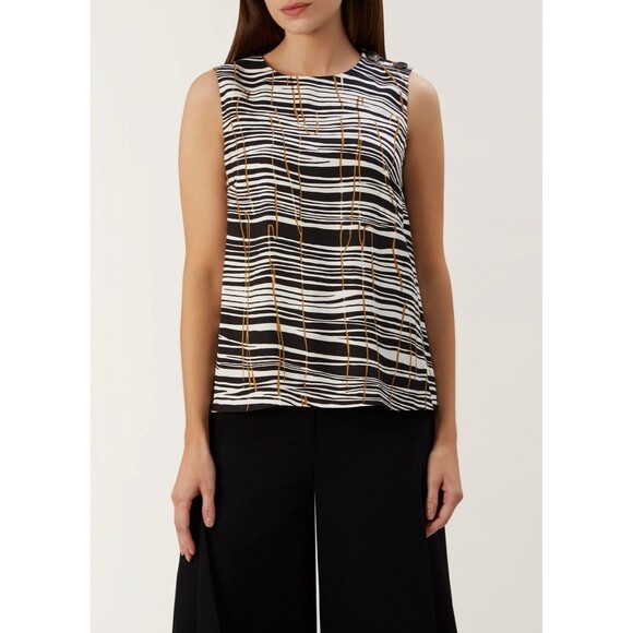 Hobbs London Black, White & Brown Classic Sleeveless Top UK 10 USA 6 SEE NOTE - Picture 3 of 10
